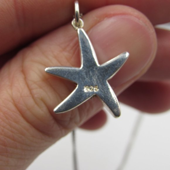 16" Sterling Silver Crystal Starfish Necklace - Picture 3 of 6